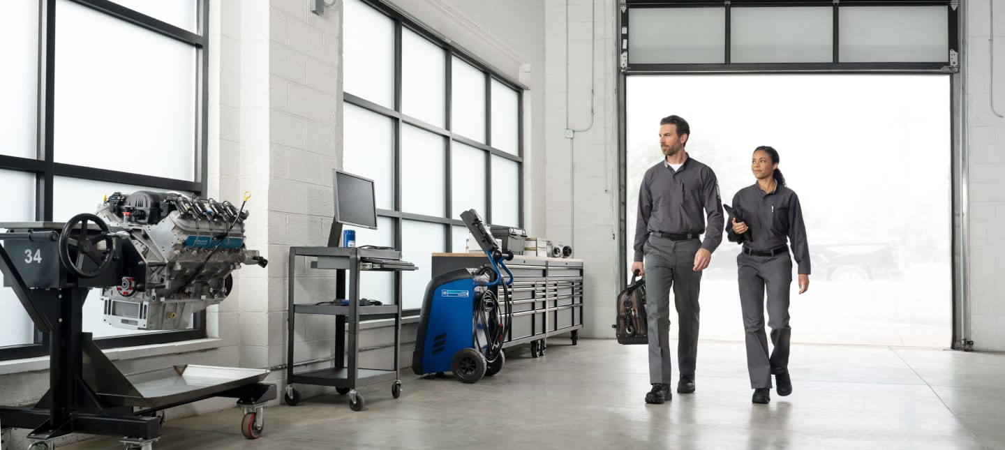 Chevrolet service center with two technicians