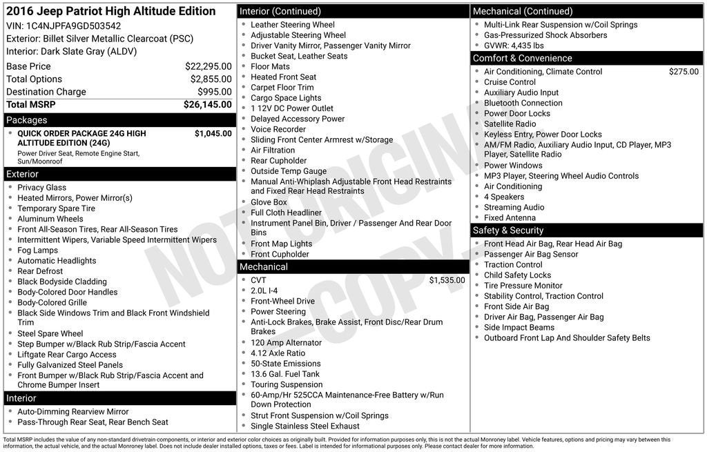 2016 Jeep Patriot High Altitude Edition