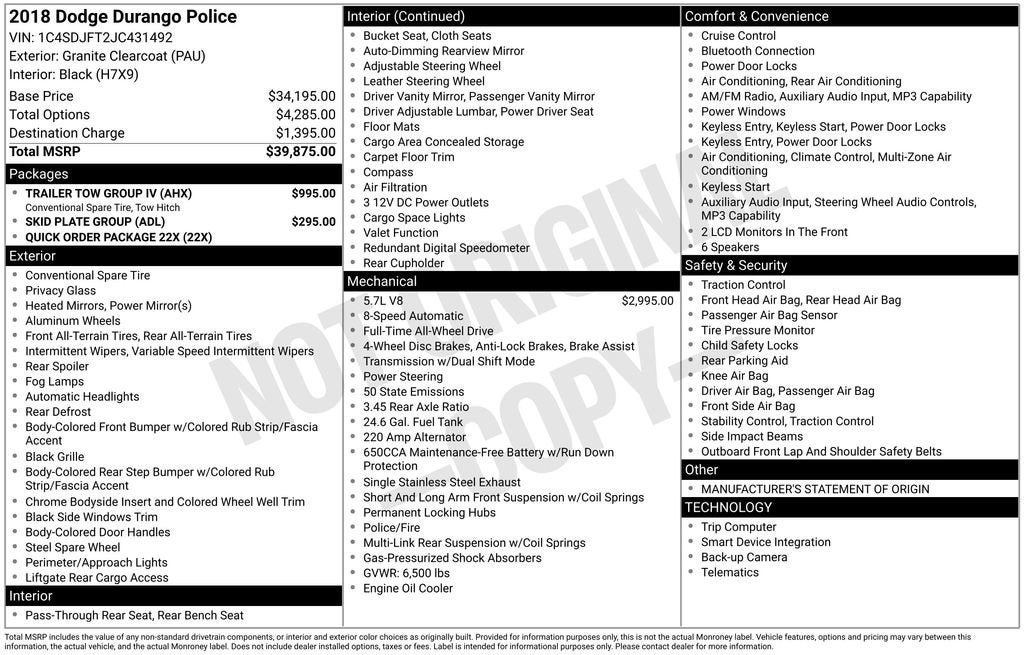 2018 Dodge Durango Special Service