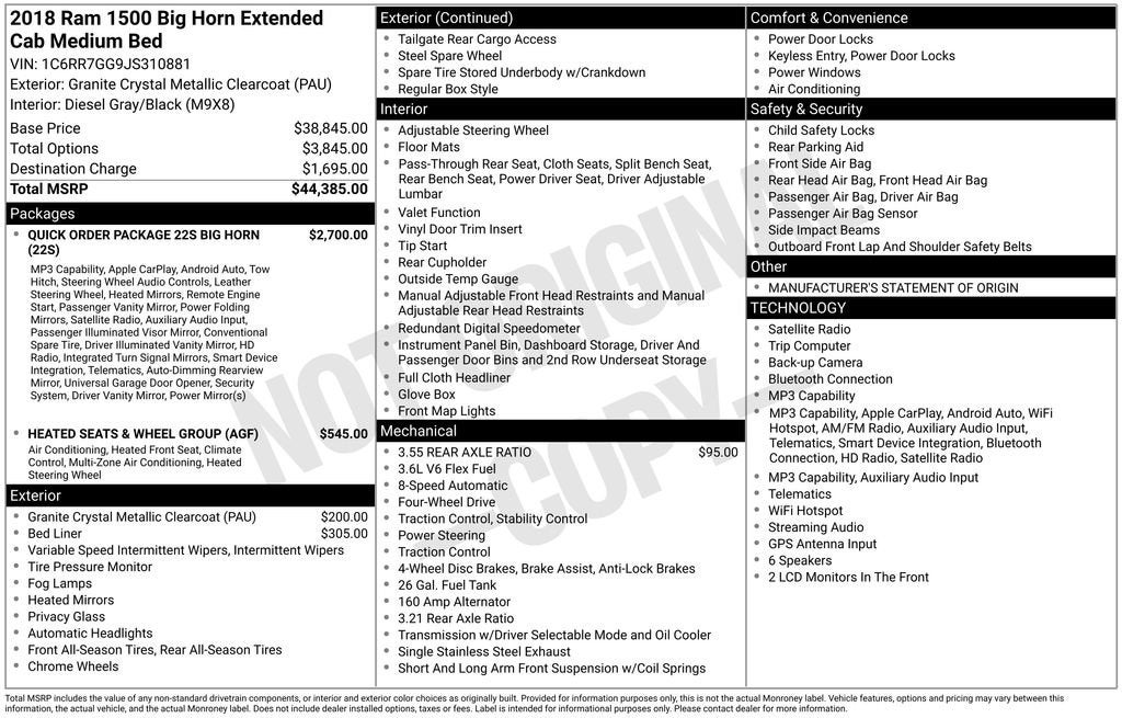2018 RAM 1500 Big Horn Quad Cab 4x4 6'4" Box