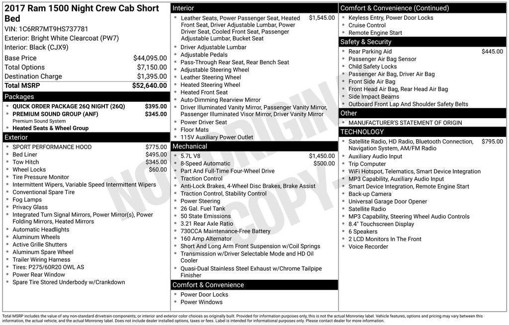 2017 RAM 1500 Night Crew Cab 4x4 5'7" Box