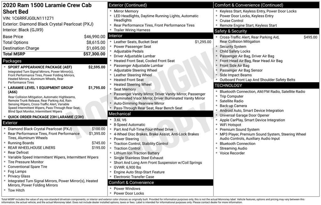 2020 RAM 1500 Laramie Crew Cab 4x4 5'7" Box