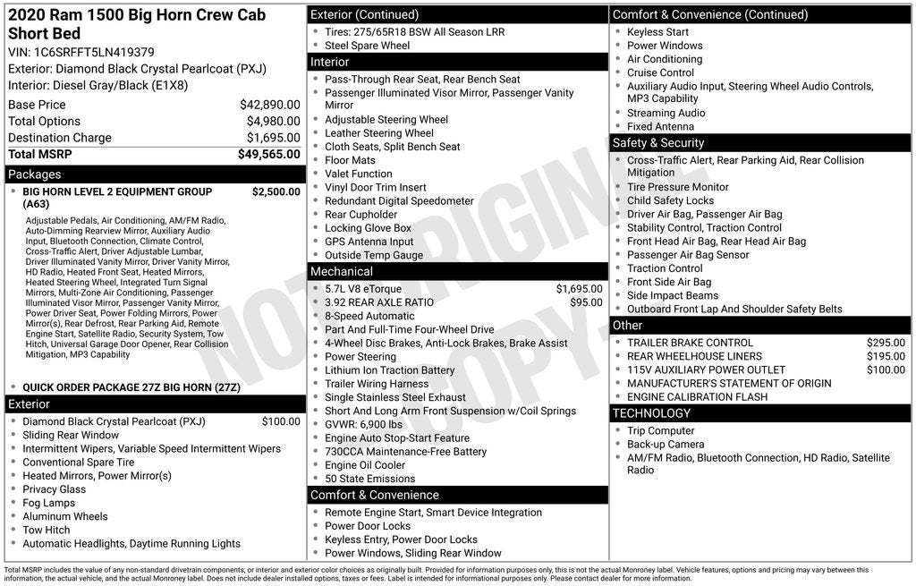 2020 RAM 1500 Big Horn Crew Cab 4x4 5'7" Box