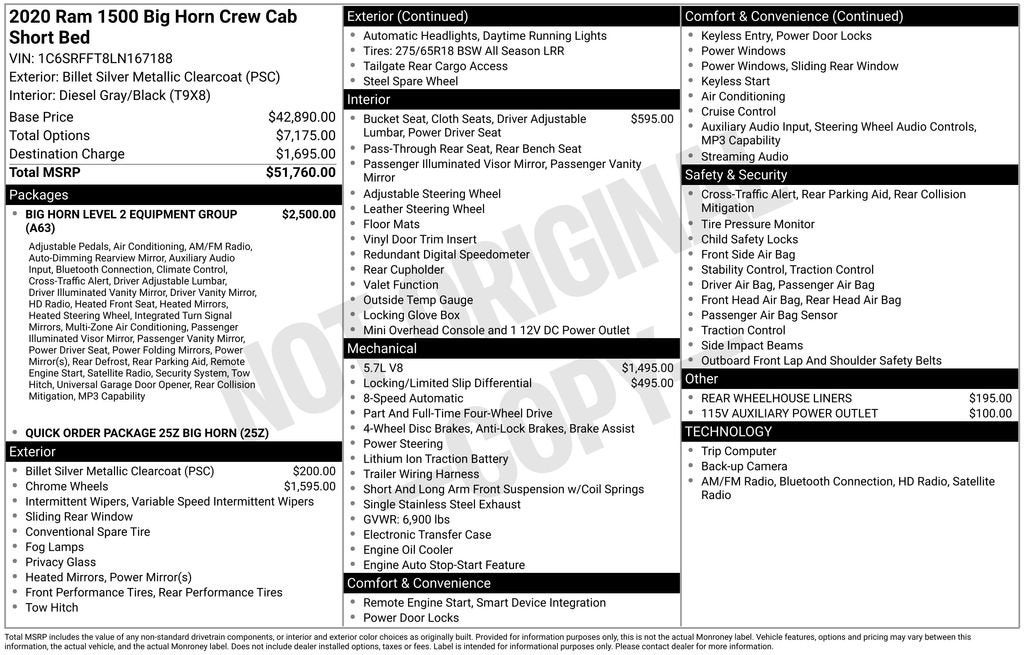 2020 RAM 1500 Big Horn Crew Cab 4x4 5'7" Box