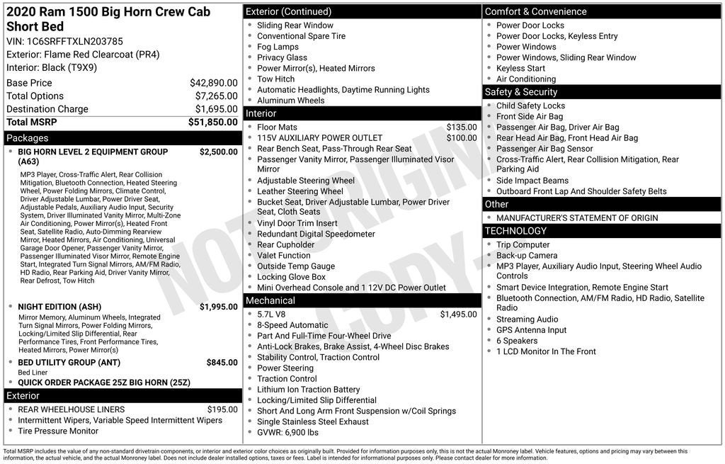 2020 RAM 1500 Big Horn Crew Cab 4x4 5'7" Box