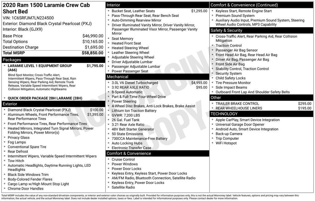 2020 RAM 1500 Laramie Crew Cab 4x4 5'7" Box