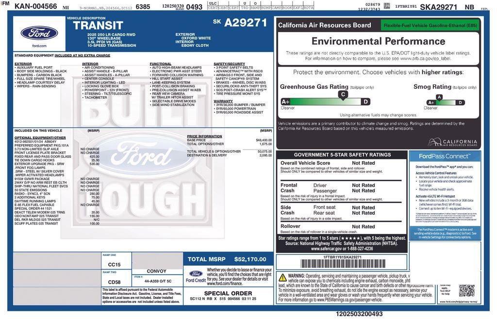 2025 Ford Transit Cargo Van T250 RWD LOW RF