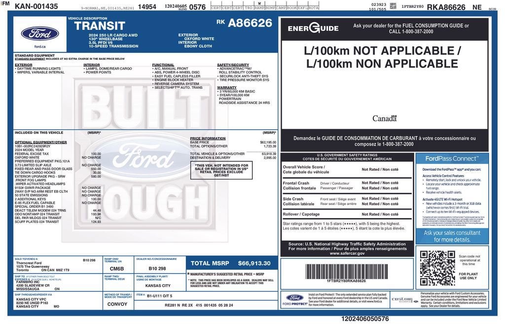 2024 Ford Transit Cargo Van T250 AWD LOW RF