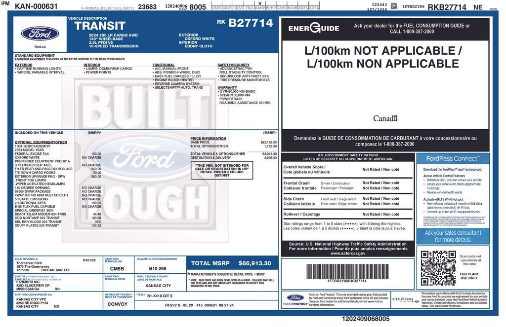 2024 Ford Transit Cargo Van T250 AWD LOW RF