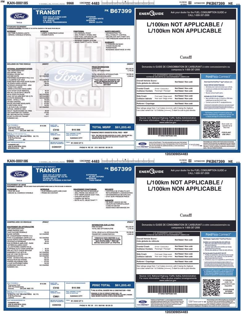 2023 Ford Transit Cargo Van T250 LOW RF AWD