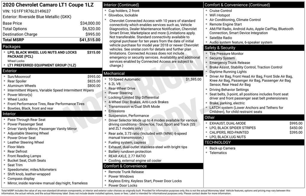 2020 Chevrolet Camaro LT1