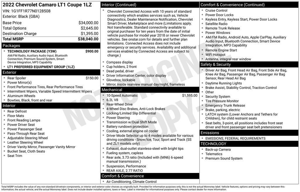 2022 Chevrolet Camaro LT1