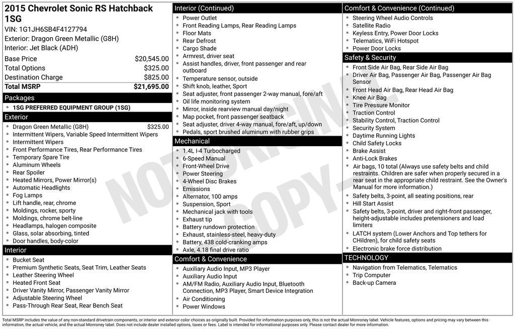 2015 Chevrolet Sonic RS