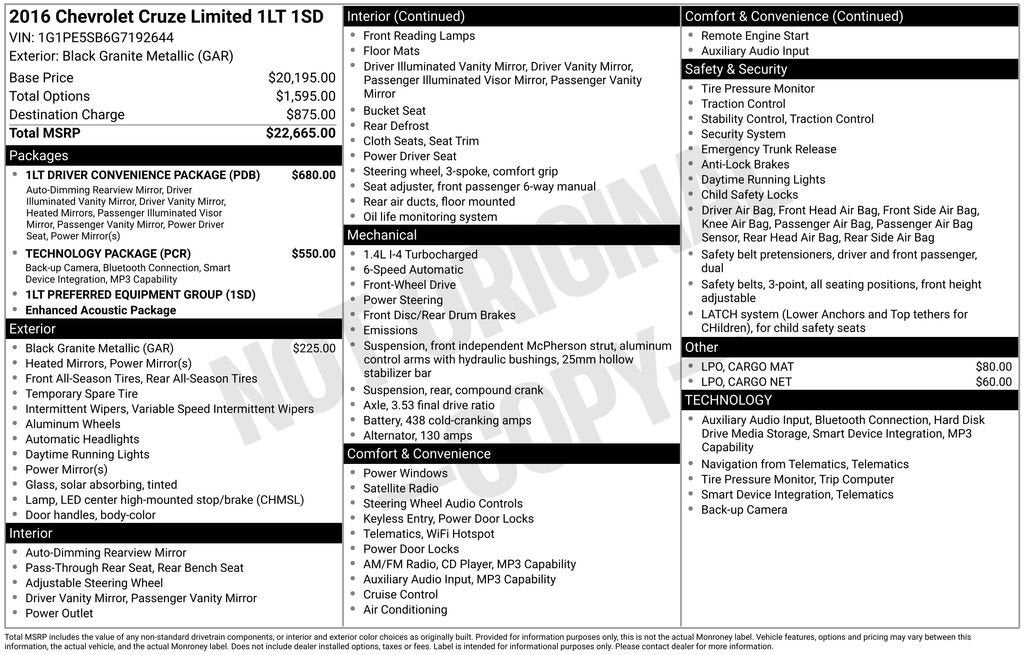 2016 Chevrolet Cruze Limited LT
