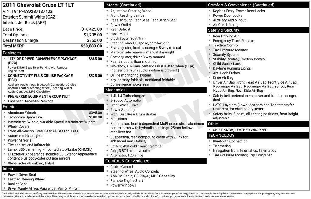 2011 Chevrolet Cruze LT w/1LT