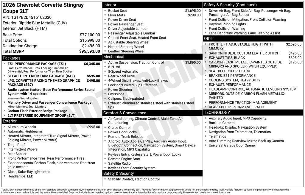 2026 Chevrolet Corvette Stingray 2LT