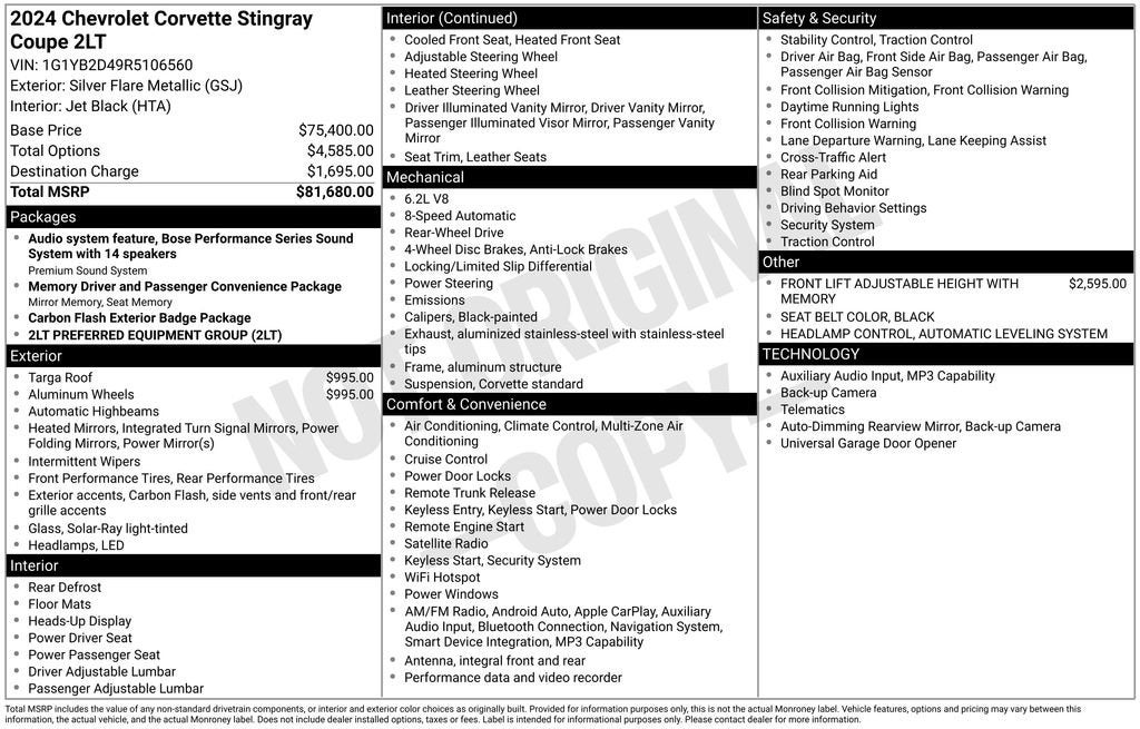 2024 Chevrolet Corvette Stingray 2LT