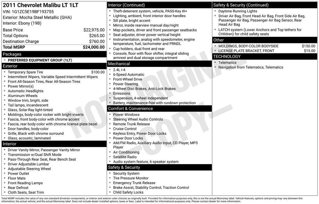 2011 Chevrolet Malibu LT w/1LT