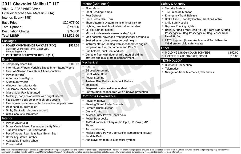 2011 Chevrolet Malibu LT w/1LT