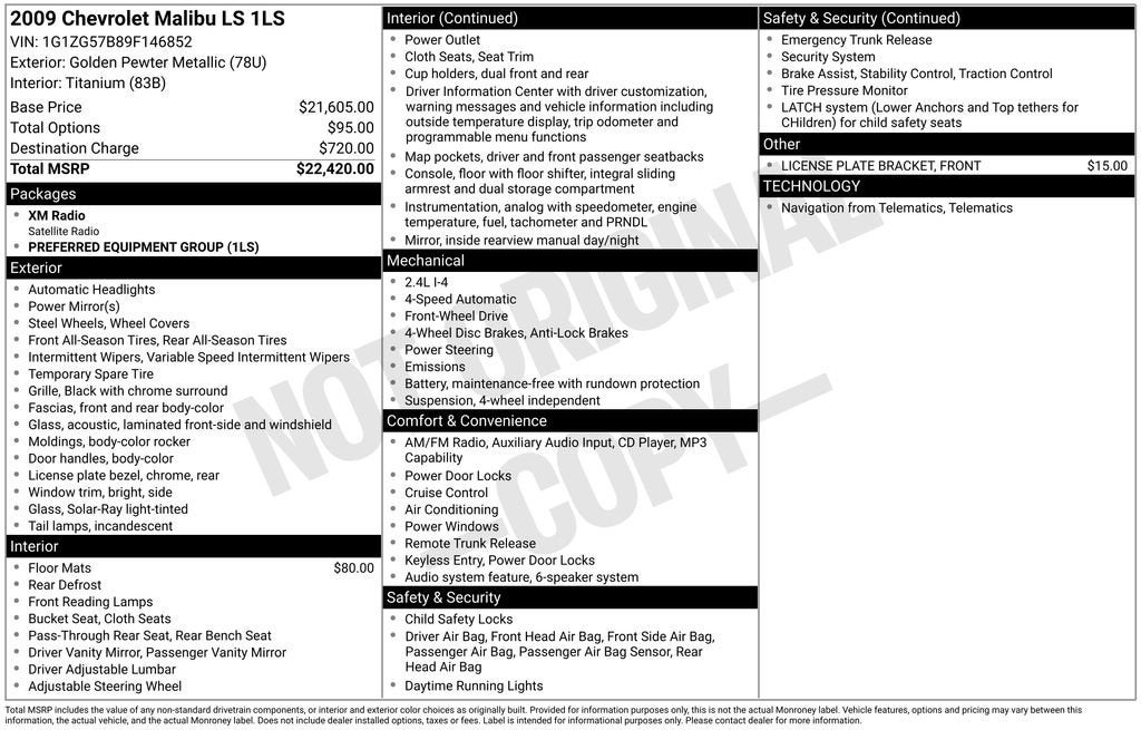 2009 Chevrolet Malibu LS w/1LS