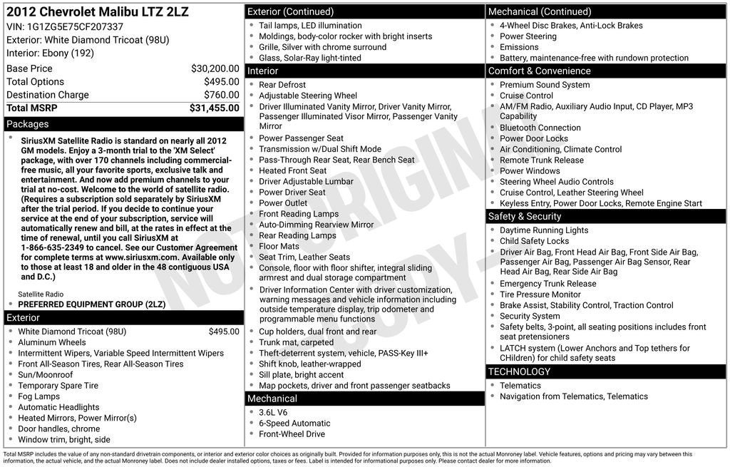 2012 Chevrolet Malibu LTZ w/2LZ