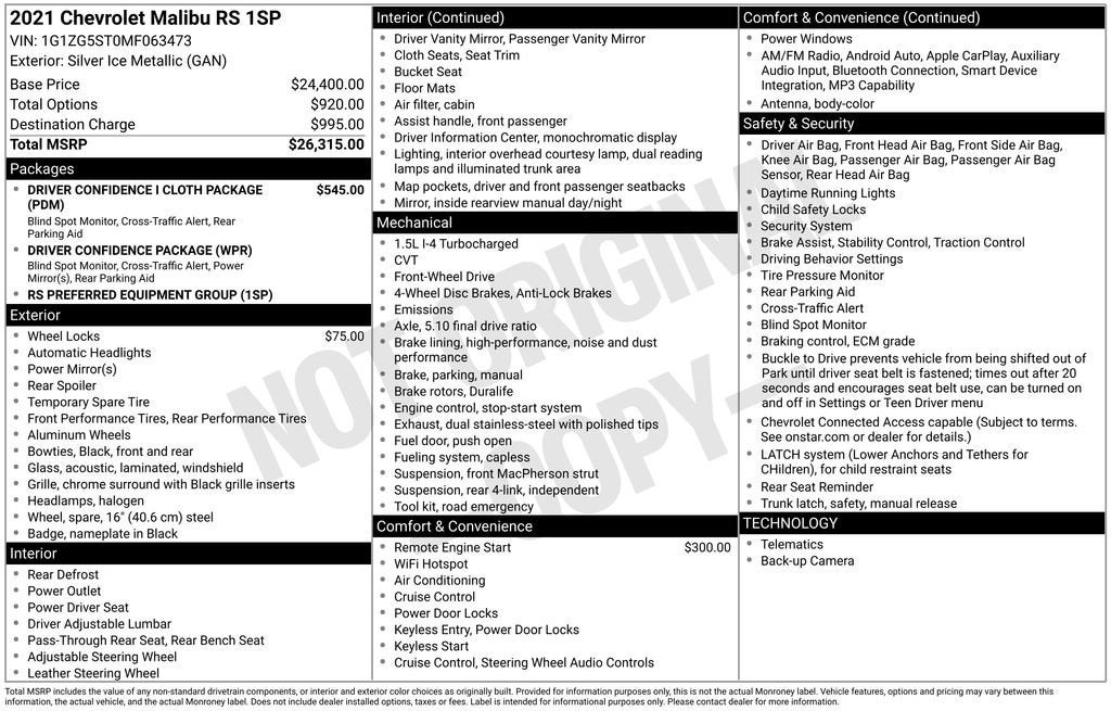 2021 Chevrolet Malibu RS
