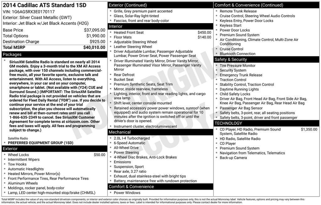 2014 Cadillac ATS Standard AWD