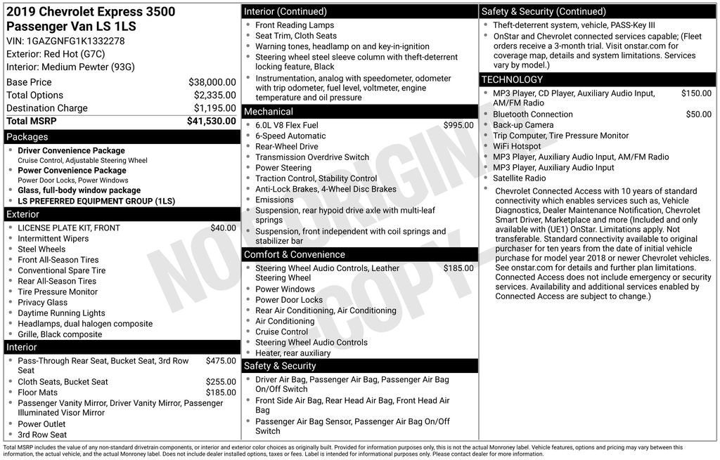2019 Chevrolet Express Passenger 3500 LS