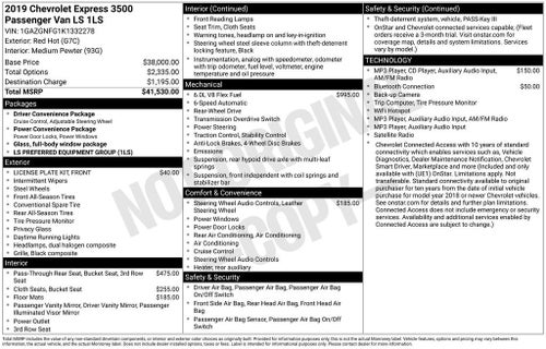 2019 Chevrolet Express Passenger 3500 LS