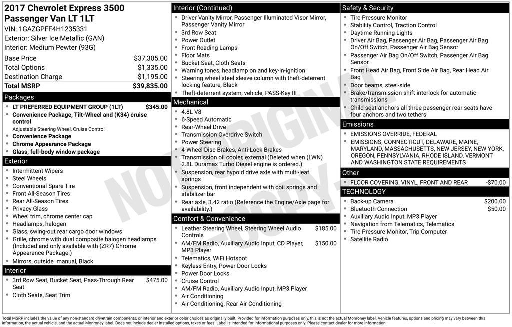 2017 Chevrolet Express Passenger 3500 LT