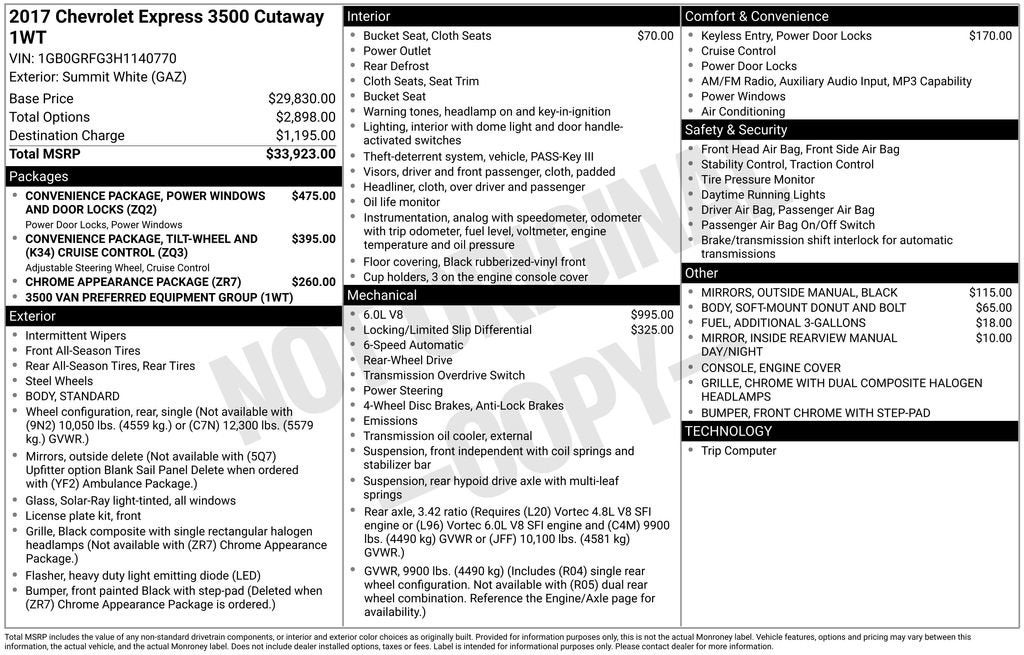 2017 Chevrolet Express Cutaway 3500 3500 VAN 139"