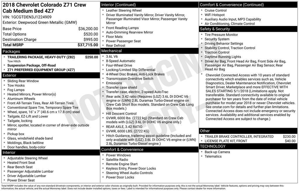 2018 Chevrolet Colorado 4WD Z71