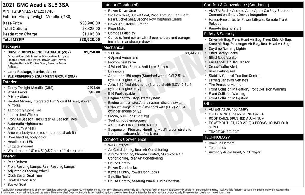 2021 GMC Acadia SLE