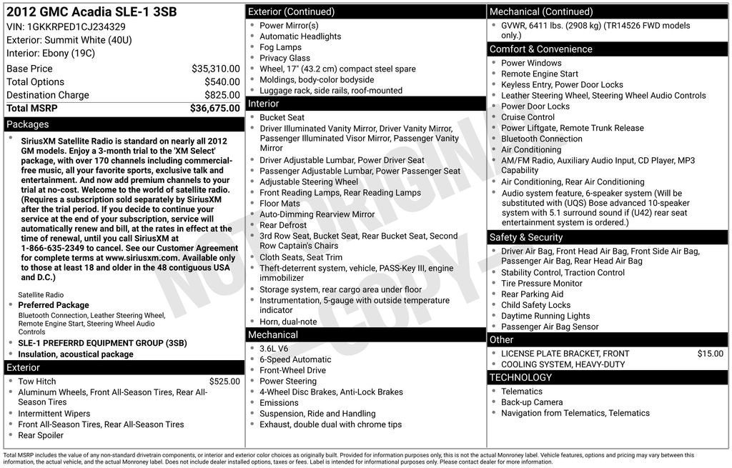 2012 GMC Acadia SLE