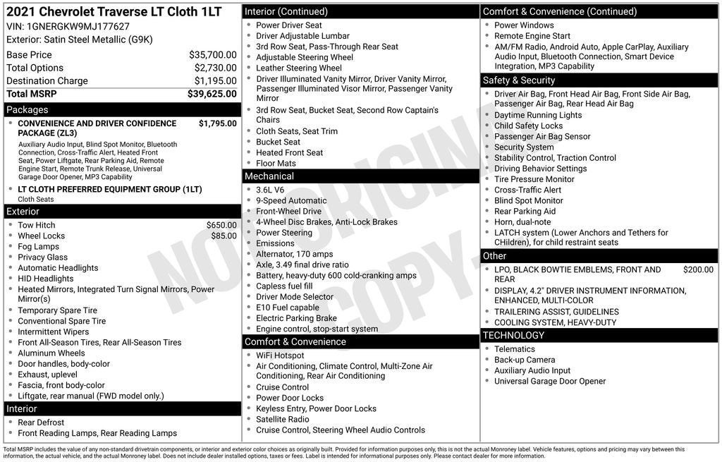 2021 Chevrolet Traverse LT Cloth