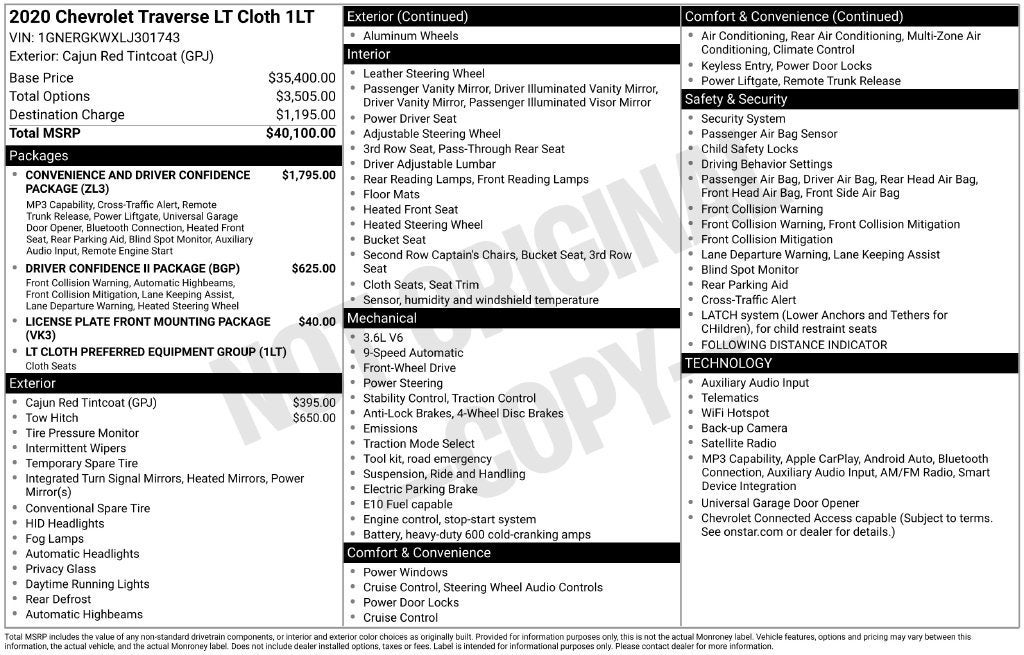 2020 Chevrolet Traverse LT Cloth