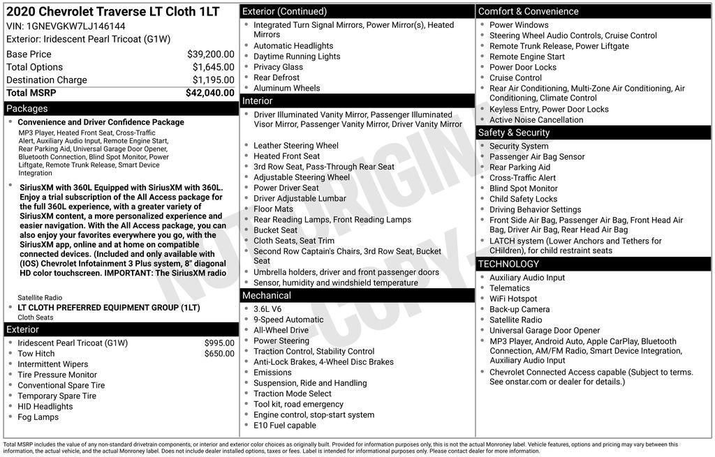2020 Chevrolet Traverse LT Cloth