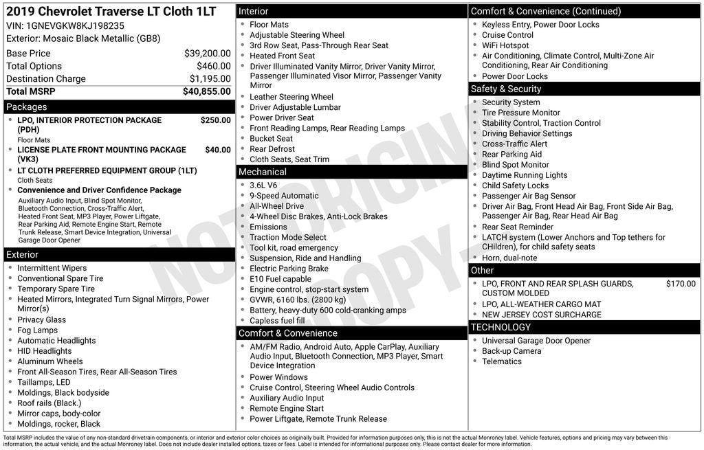 2019 Chevrolet Traverse LT Cloth