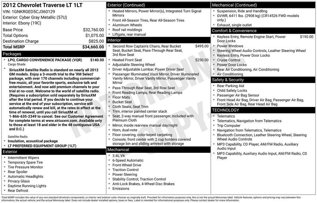 2012 Chevrolet Traverse LT w/1LT