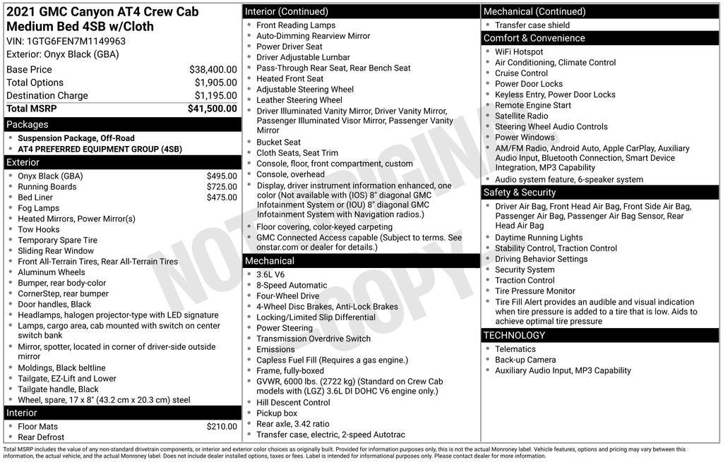 2021 GMC Canyon 4WD AT4 w/Cloth