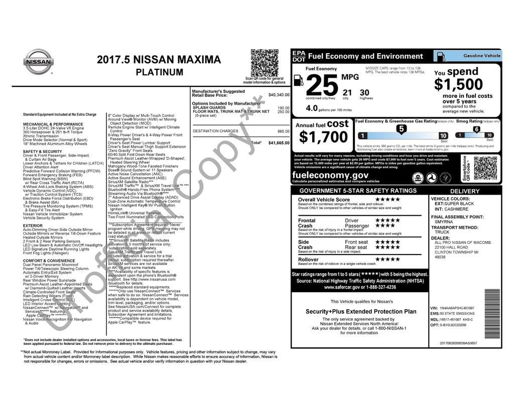 2017 Nissan Maxima 3.5 Platinum