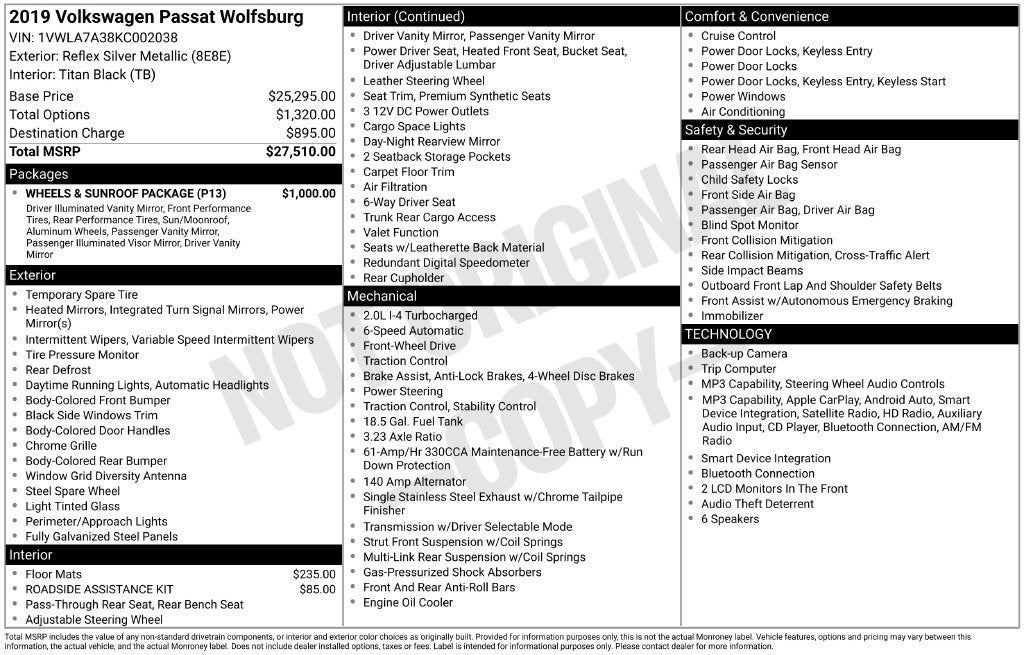 2019 Volkswagen Passat 2.0T Wolfsburg Edition
