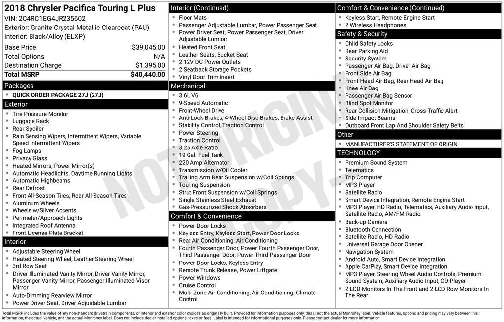2018 Chrysler Pacifica Touring L Plus
