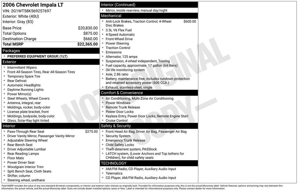 2006 Chevrolet Impala LT 3.5L