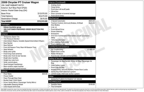 2008 Chrysler PT Cruiser 4DR BASE