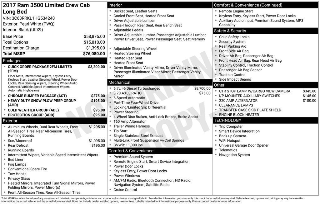 2017 RAM 3500 Limited Crew Cab 4x4 8' Box