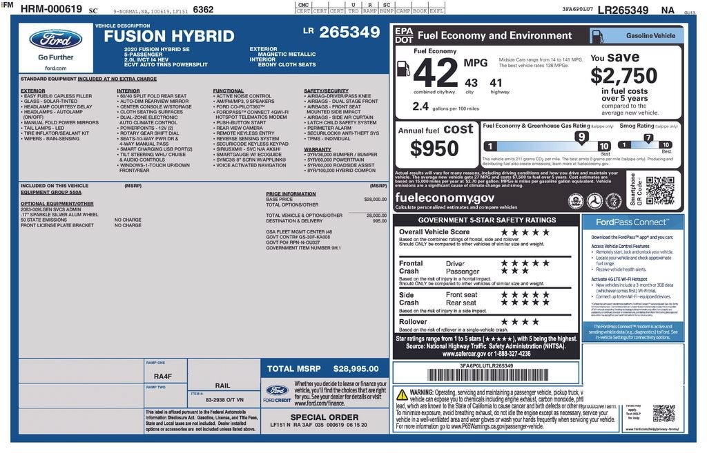 2020 Ford Fusion Hybrid SE