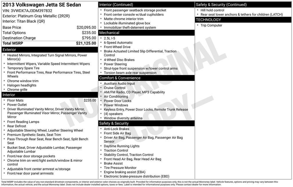 2013 Volkswagen Jetta 2.5L SE