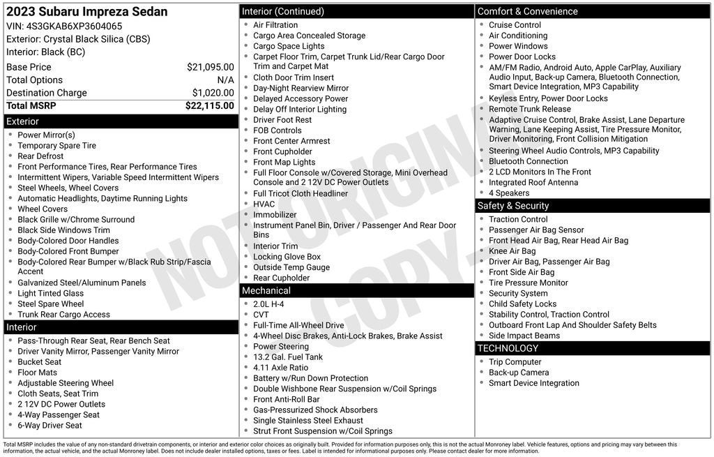 2023 Subaru Impreza Base Sedan