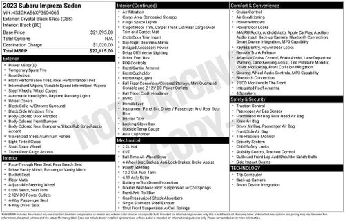 2023 Subaru Impreza Base Sedan